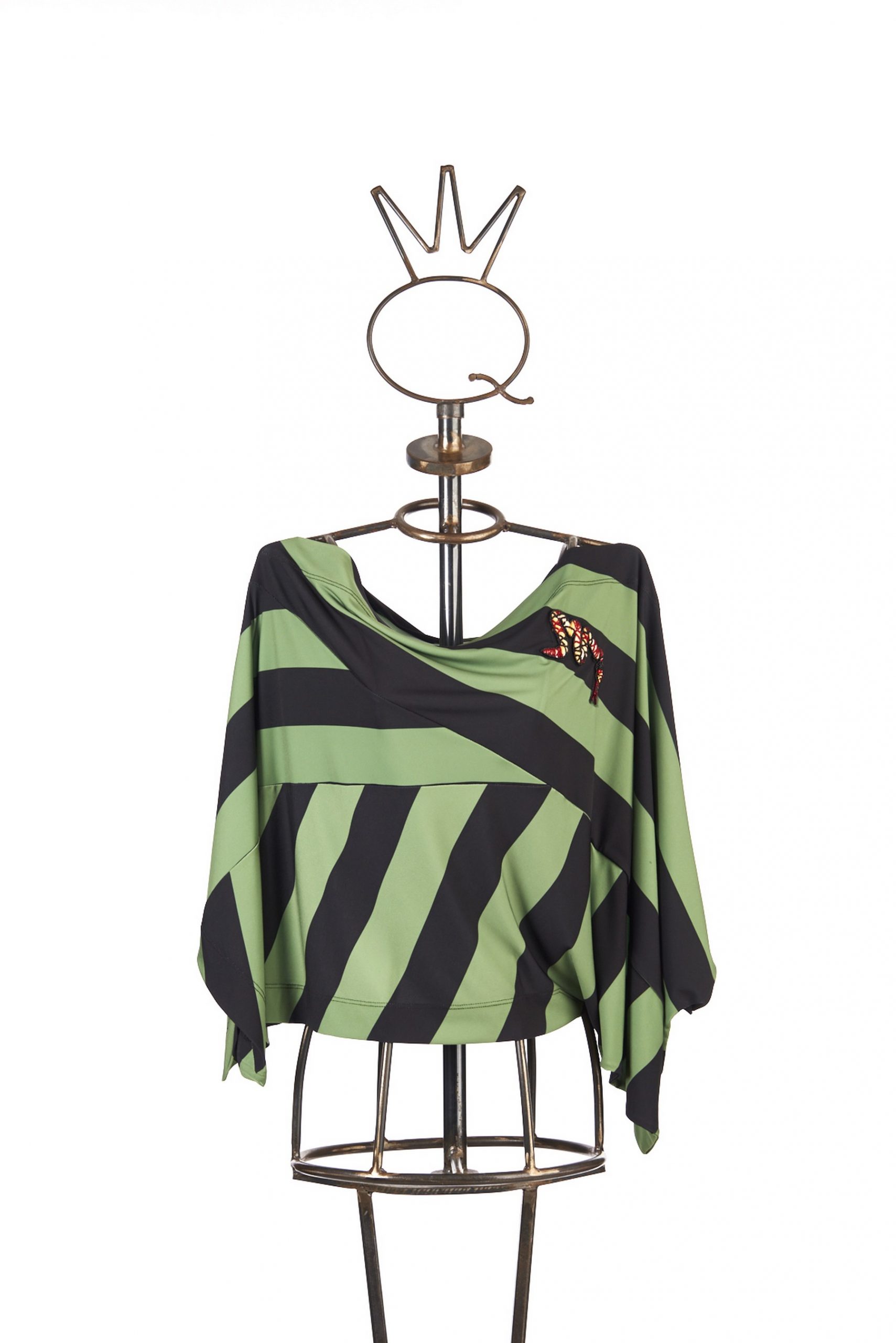 Save The Queen T-shirt a righe nere e verdi con ricamo applicato