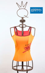 Top stretch ocra con scollo quadrato