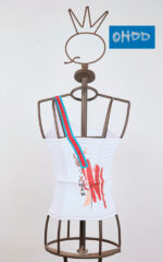 Top stretch bianco monospalla con stampa - immagine 2