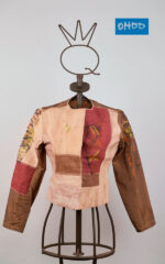 Printed leather and linen patchwork jacket