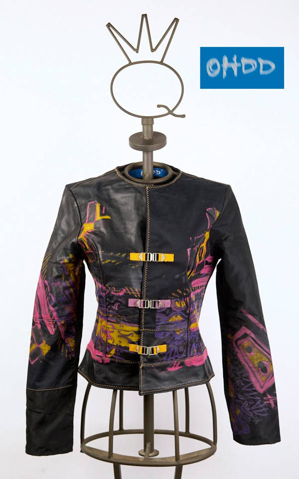 04SOH5214_A Black leather and cotton jacket with print - Image 1