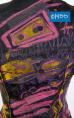 Black leather and cotton jacket with print - Image 3