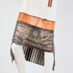 Gonna in cotone, rafia e pelle con stampa