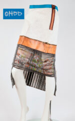 Gonna in cotone, rafia e pelle con stampa