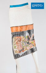 Gonna in cotone, rafia e pelle con stampa - immagine 2