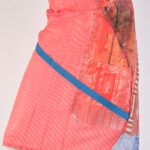 Gonna rossa rigata a portafoglio in cotone con applicazioni e stampa