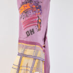 Purple cotton wrap skirt with appliqués and print