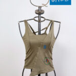 Olive asymmetrical viscose tank top with print