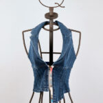 Sleeveless printed denim jacket