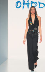 Black stretch cotton pants with print - Image 4