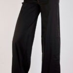 Black stretch cotton pants with print