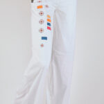 White stretch cotton pants with print