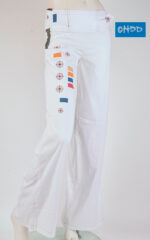 White stretch cotton pants with print