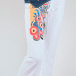 White cotton trousers with print