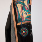 Black cotton blend trousers with print