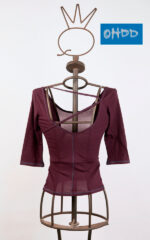 T-shirt prugna in cotone stretch con stampa - immagine 2