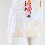 White stretch cotton mini skirt with print