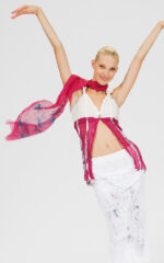 Magenta silk crepon scarf with print - Image 3