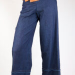 Pantalon palazzo en denim stretch avec ceinture en cuir