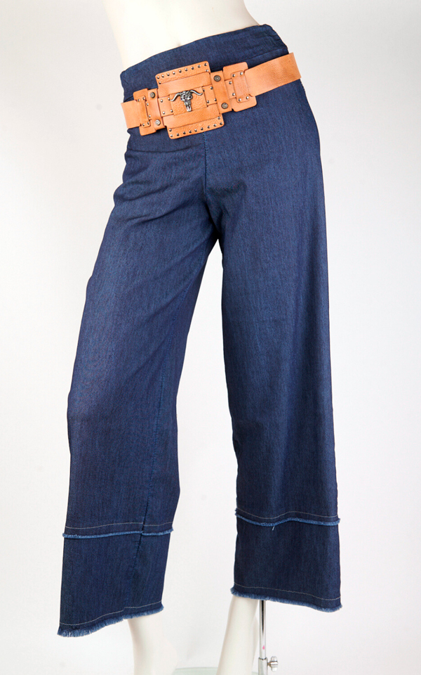 25SSQ5805_a Wide-leg stretch denim pants with leather belt - Image 1