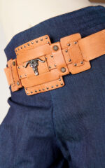 Wide-leg stretch denim pants with leather belt - Image 3