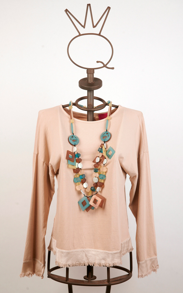 25SSQ6801_a Maille beige en coton stretch avec collier – Image 1