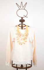 Maille blanc crème en coton stretch avec collier