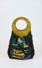 Cotton handbag with genuine leather ring handles