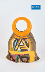 Sac à main vert en coton avec anses rondes en cuir véritable