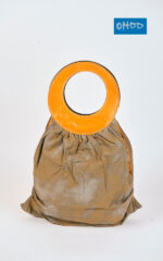 Sac à main vert en coton avec anses rondes en cuir véritable – Image 2