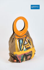 Sac à main vert en coton avec anses rondes en cuir véritable – Image 3