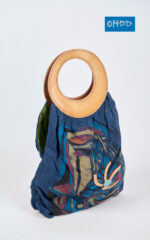 Blue denim cotton handbag with genuine leather ring handles - Image 3