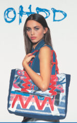 Denim blue cotton handbag with genuine leather ring handles - Image 4