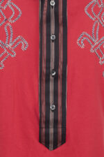 Camicia T-shirt rossa da uomo con righe e ricamo - immagine 3