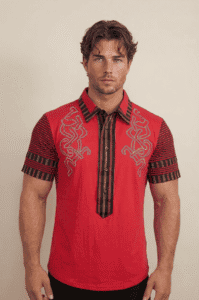 Chemise T-shirt rouge pour homme avec rayures et broderie
