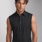 Camicia uomo senza maniche in cotone elasticizzato con stampa