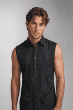 Camicia uomo senza maniche in cotone elasticizzato con stampa