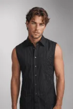 Camicia uomo senza maniche in cotone elasticizzato con stampa