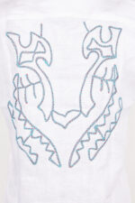 Camicia bianca da uomo senza maniche in lino con ricamo - immagine 3