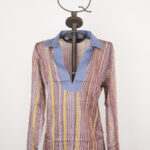 Blouse uomo collo Robespierre in cotone e lino stampato