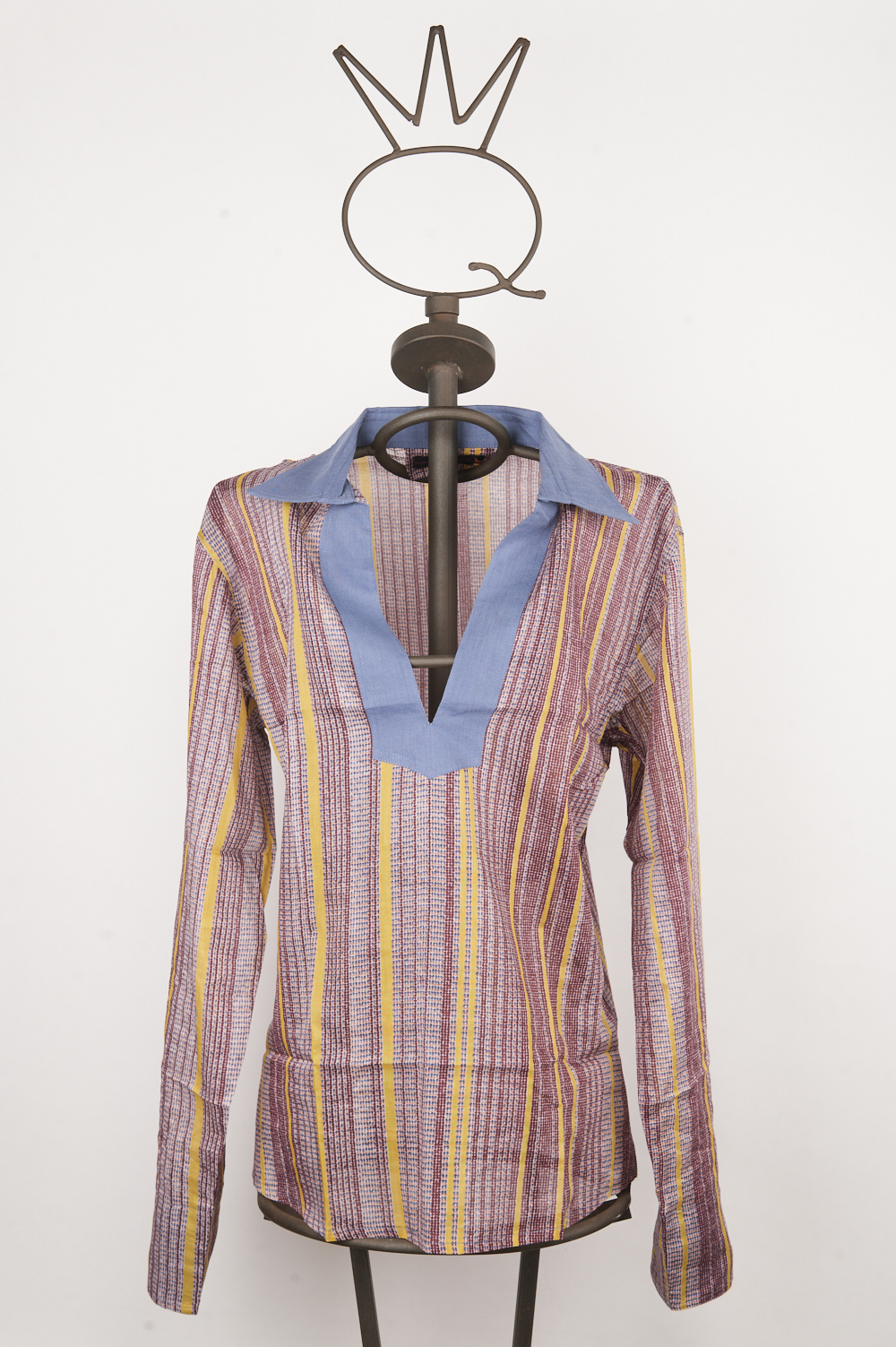 05SSQ2133_ 1 Blouse uomo collo Robespierre in cotone e lino stampato - immagine 1