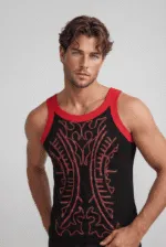 Men's tank top in stretch cotton with embroidery