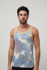 Men's stretch cotton tank top with Japanese-inspired print