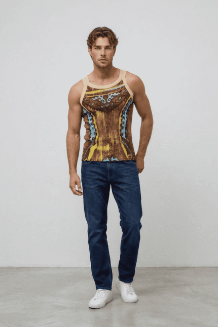 Canotta uomo in cotone a costine con stampa