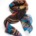 Silk crepon scarf with rolled hem and print