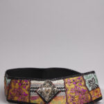 Embroidered fabric belt with printed leather