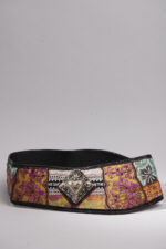 Embroidered fabric belt with printed leather