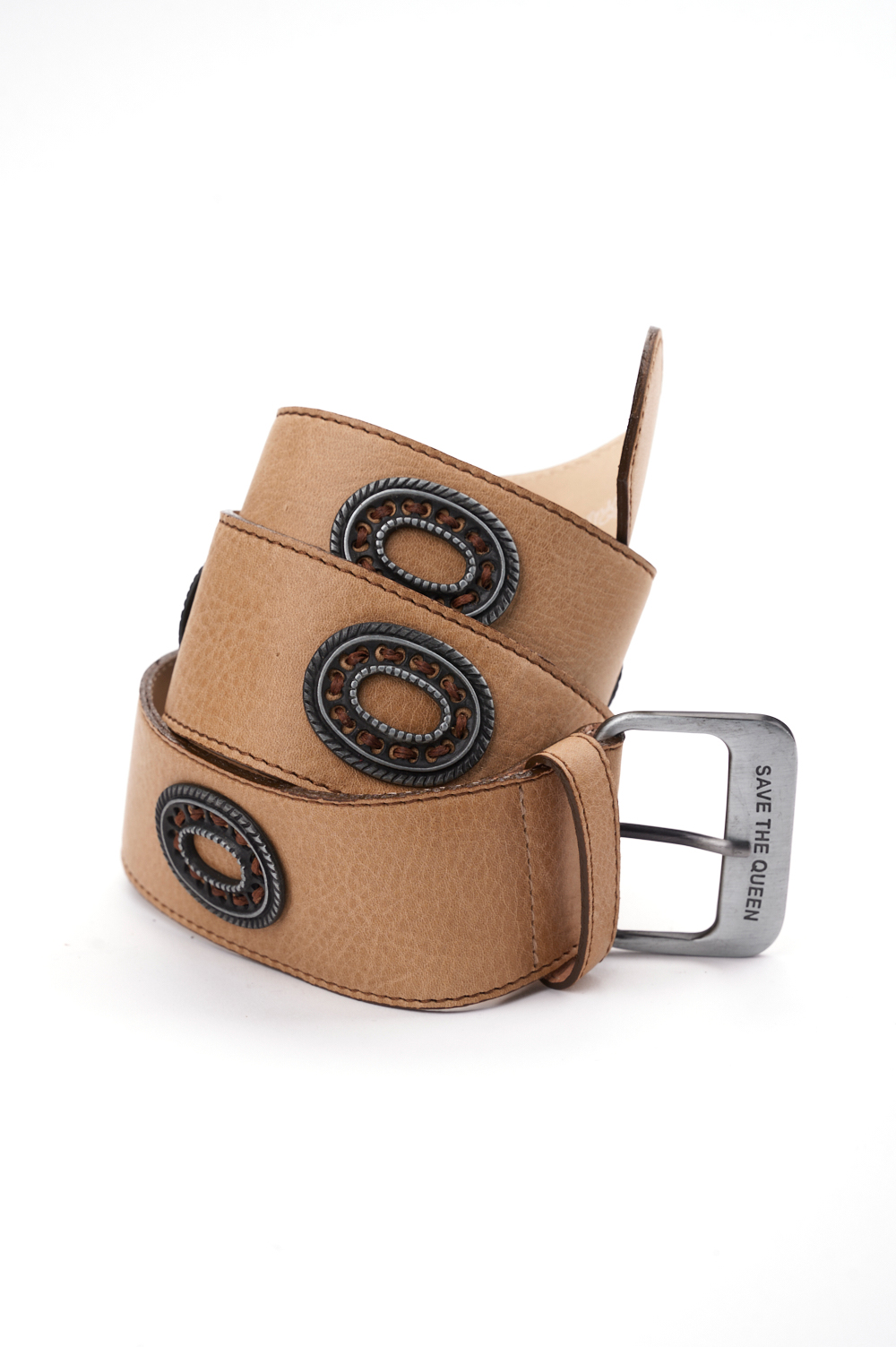 09WSQ7739_A Cintura beige in vera pelle con decorazioni metalliche - immagine 1