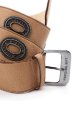 Cintura beige in vera pelle con decorazioni metalliche - immagine 2