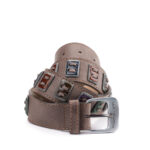 Cintura in vera pelle con bottoni smaltati e maxi fibbia logata